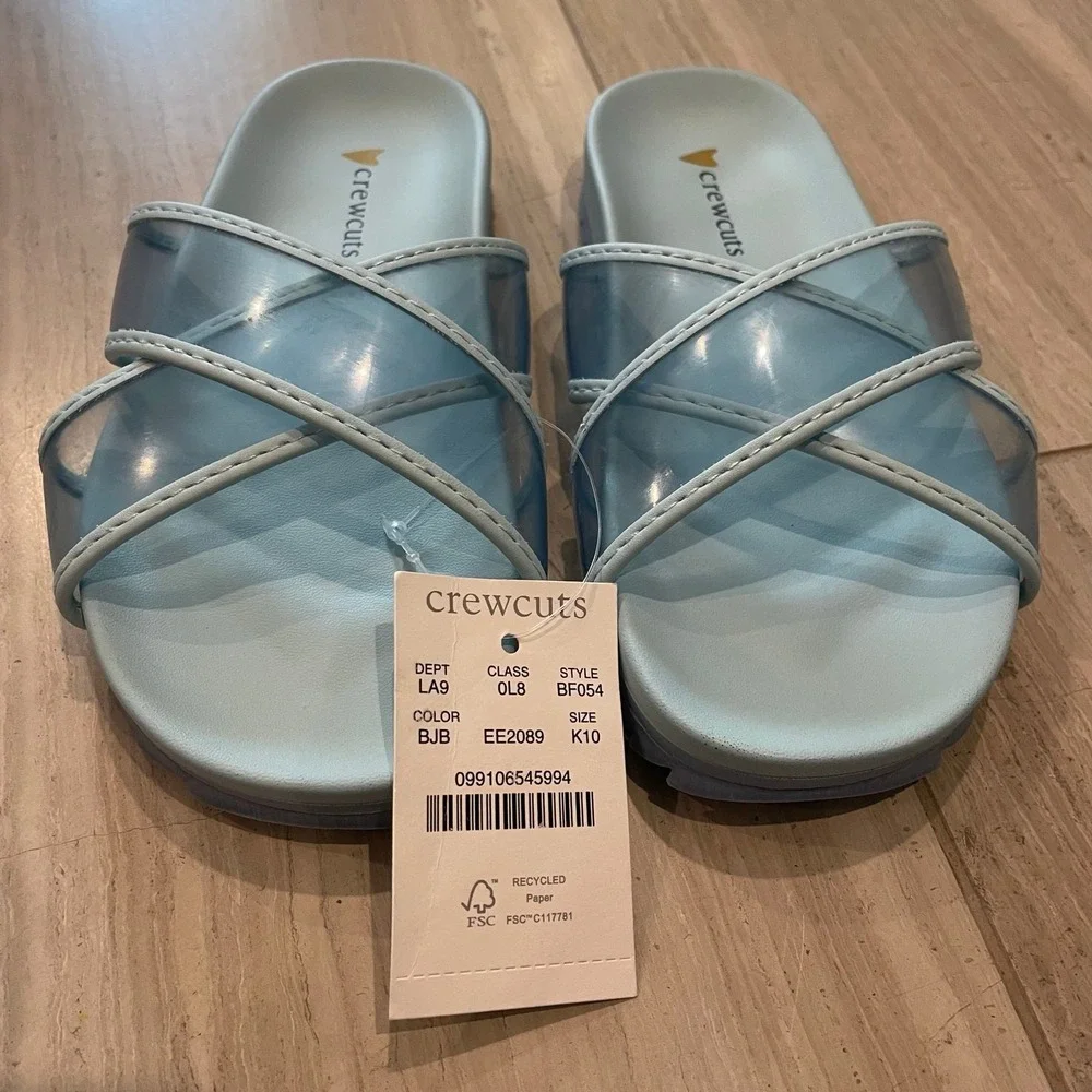 Crewcuts Girls Cross Strap Pool Slides Sandals Vacation Blue Jelly Belly K10